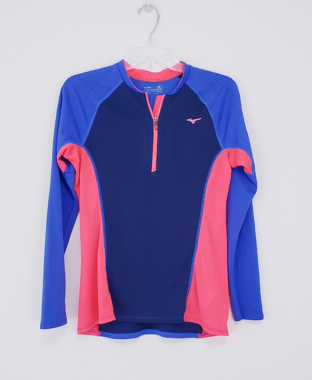 Mizuno Breath Thermo Half Zip Wind Running Cycling Top Blue Indigo Orange Medium